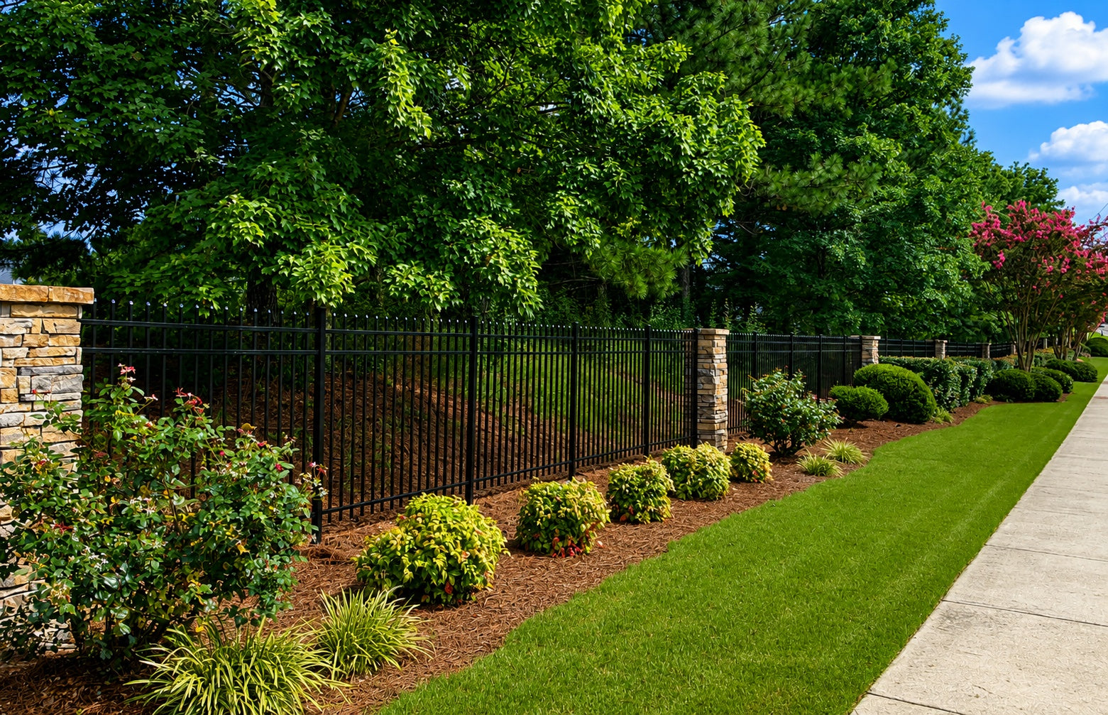 Spear Top Aluminum Fence between columns
