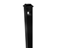 Black metal post with a square top on a white background