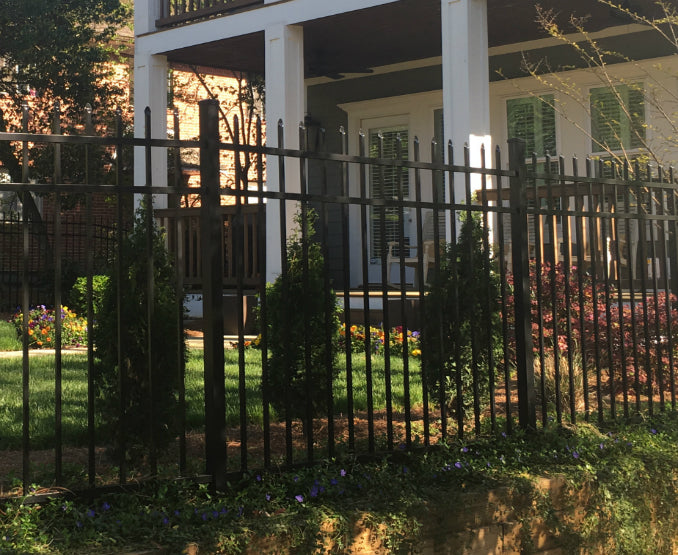 3-rail Spear Top aluminum fencing with line posts