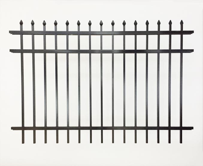 Wrought iron fence with decorative top on a white background