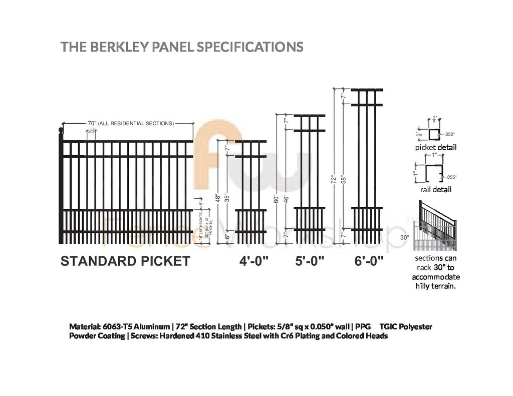 3-rail smooth top puppy picket aluminum fence panel specs