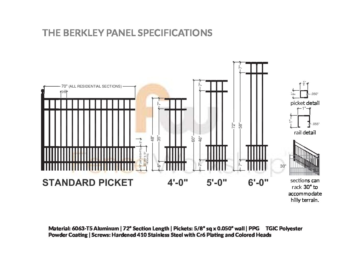 3-rail smooth top puppy picket aluminum fence panel specs