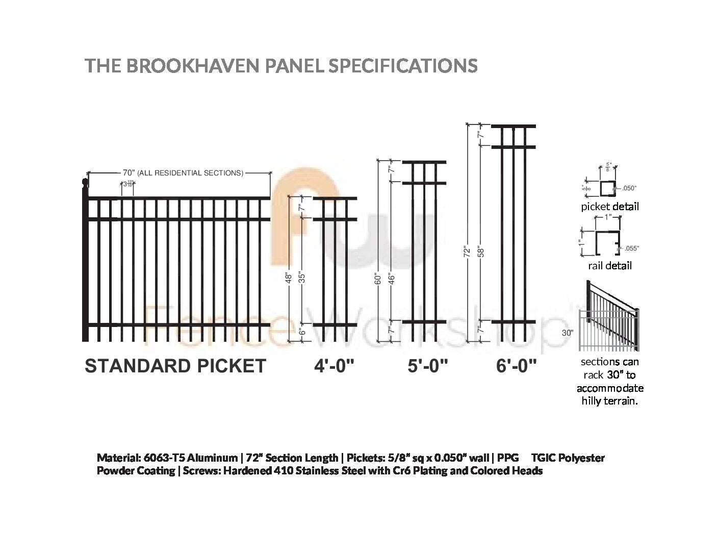 3-rail Smooth Top Aluminum Fence Panel Specs