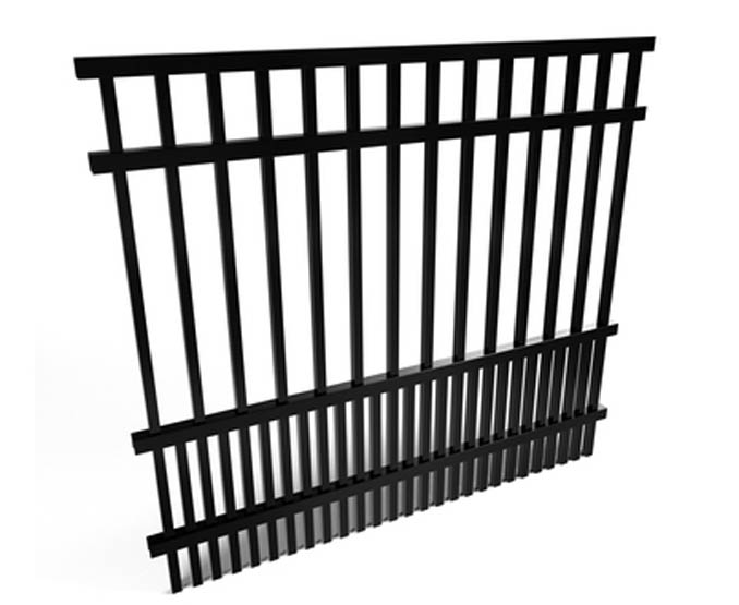 Black metal fence panel for dog security on a white background