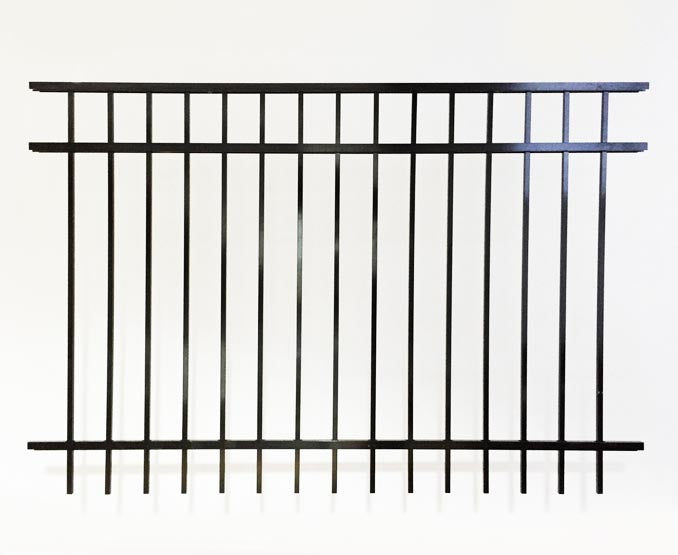 Residential metal fence panel on a white background