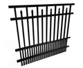 Black metal aluminum fence on a white background
