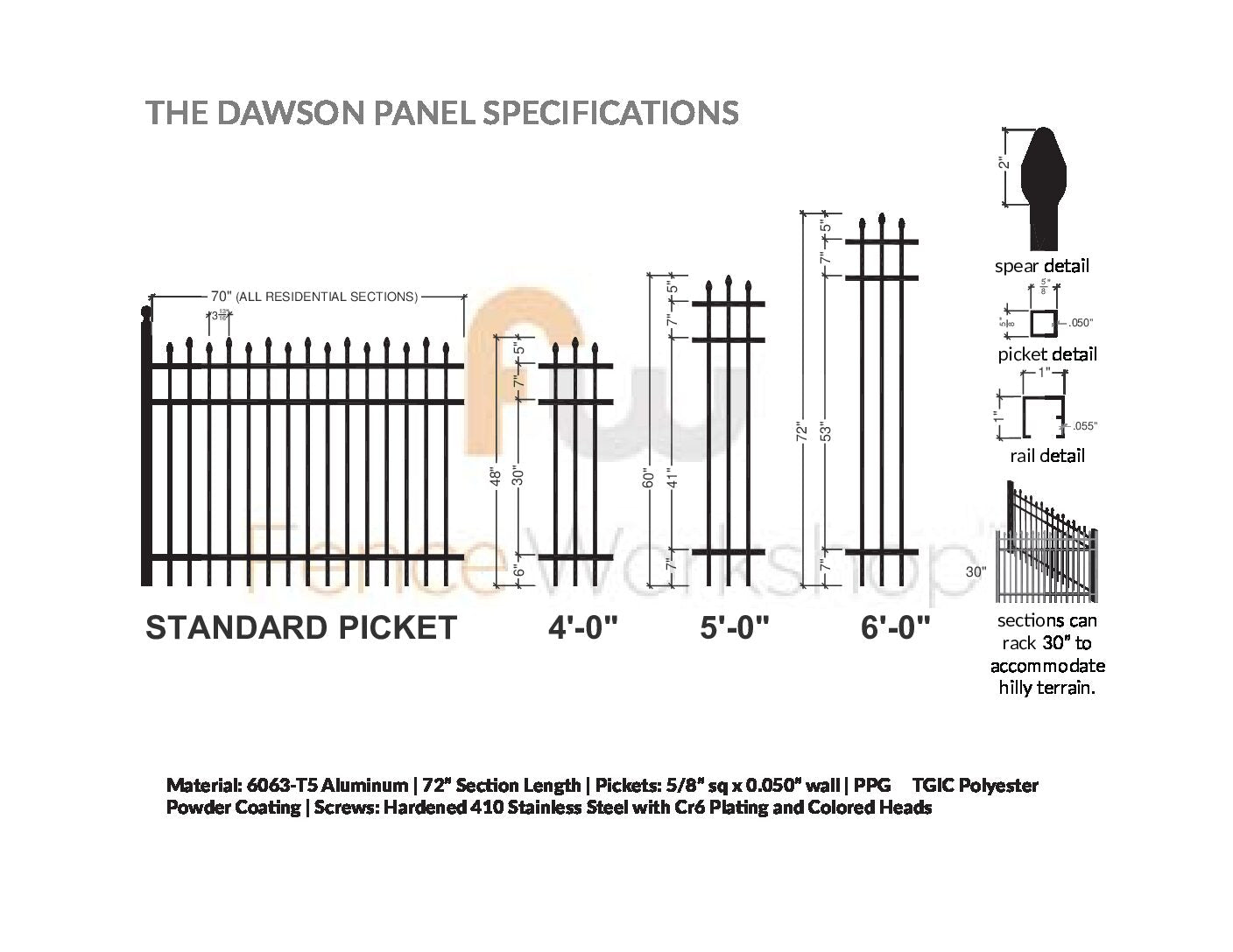 spear top aluminum fence panel specs