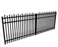 Black metal aluminum fence with pointed top design on a white background