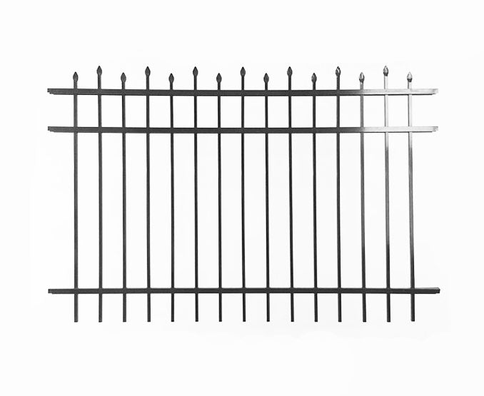 Wrought iron fence with decorative top on a white background