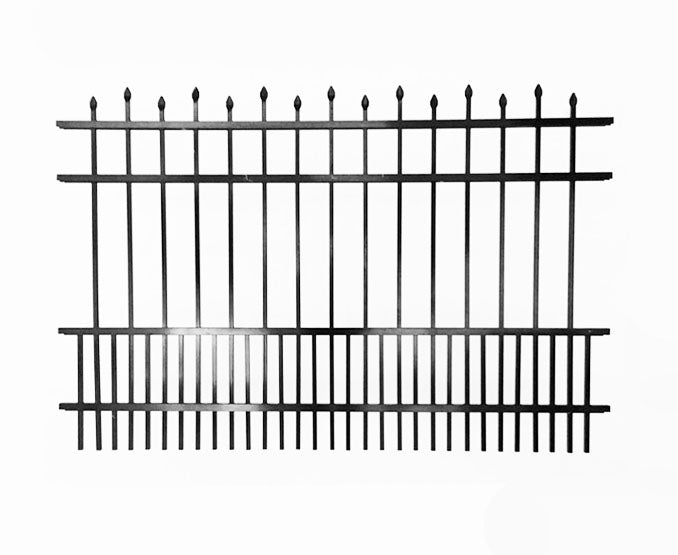 Black aluminum spear top fence with puppy pickets. Great for protecting pets.