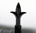 Black decorative finial on a reflective surface with 'Triad Finials' text.