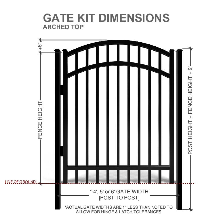 3-rail aluminum walk gate arched top dimensions