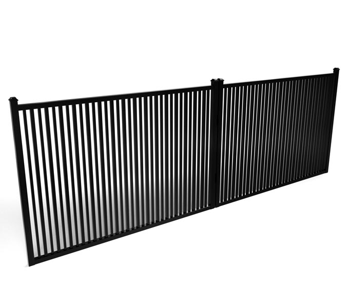 Black metal aluminum fence gate on a white background