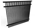 Black metal security fence panel on a white background