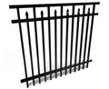 Black metal aluminum fence on a white background