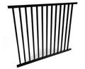 Black metal railing 2 rail aluminum fence panel that meets pool code on a white background